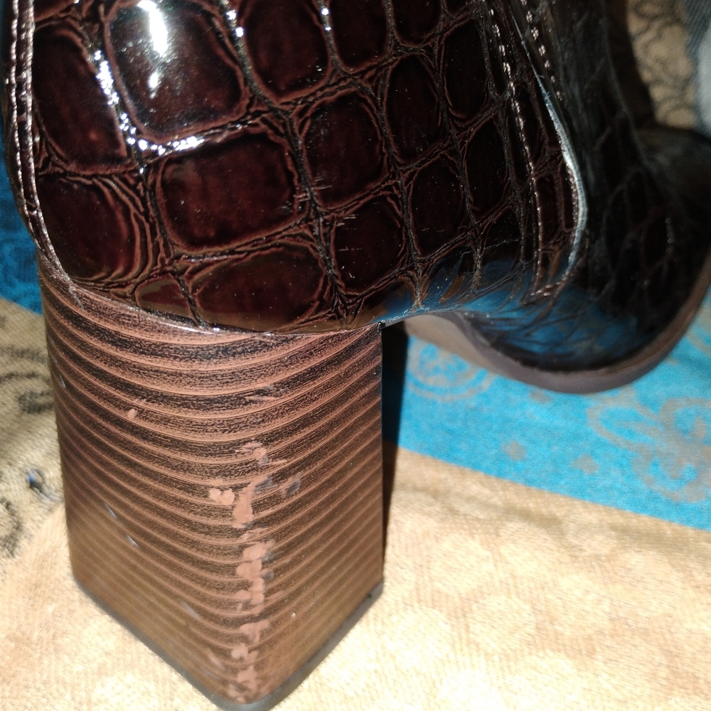 Sam Edelman Ivette 2 Block Heel Leather Boot Size 7.5 M Croc - Picture 7 of 10